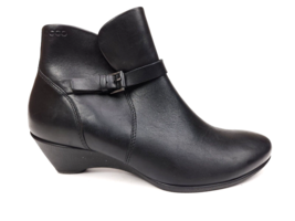 Ecco Womens Size EU 37 US 6-6.5 Black Leather Zip Up Buckle Boots - £39.46 GBP