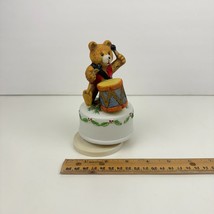 Vtg Christmas Windup Musical Teddy Bear Figurine Jingle Bells Song Ceramic - £14.45 GBP