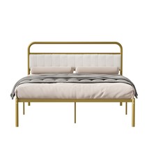 Queen Metal Platform Bed Frame, Upholstered Headboard, Adjustable - $171.99