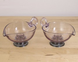 Vtg Pair Frank M Whiting Sterling Silver Pedestal Glass Heart Purple Tin... - $29.69