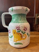 Ginger Cat Pink Floral Spongeware Hand Painted Ceramic Pitcher - $29.01