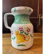Ginger Cat Pink Floral Spongeware Hand Painted Ceramic Pitcher - £23.24 GBP