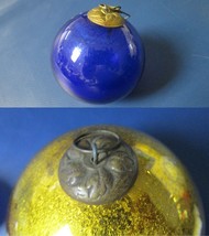 Antique German Kugel Ornament 4 3/4&quot; Yellow - Blue 2&quot; Pick 1 - £84.62 GBP