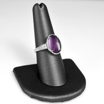 Sterling Silver CZ Band Purple Amethyst Cabochon Gemstone Ring - £49.63 GBP