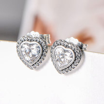 925 Sterling Silver Sparkling Love with Clear CZ Stud Earrings QJCB637 - £13.31 GBP