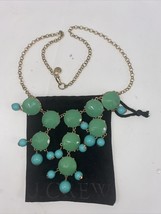 J. Crew Necklace Statement Blue &amp; Green Stones with Dust Bag J2 - £15.78 GBP