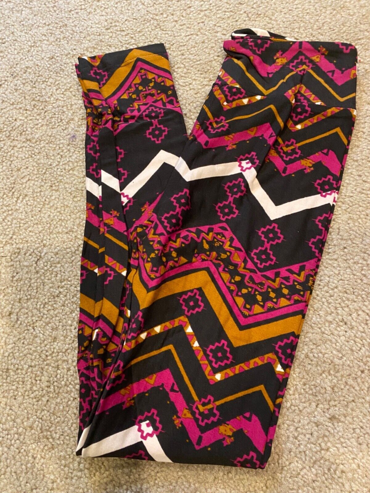 LuLaRoe Purple Blue Yellow Pk Blk Aztec Geometric Chevron Tribal OS Legg... - $13.99