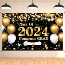 Black Gold Graduation Party Decorations, Class of 2024 Graduation Banner for Men - £20.18 GBP