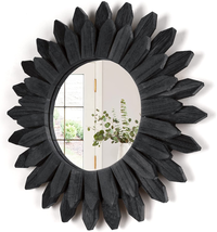 Honiway Black Wall Decor Wall Mirror 12 Inch Boho Wall Decor Wood Decorative Mir - £28.28 GBP