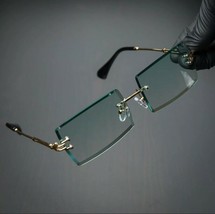 Rimless Rectangle Gold Frame Turquoise Gradient Tint Mens Summer Sunglasses - $19.39