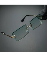 Rimless Rectangle Gold Frame Turquoise Gradient Tint Mens Summer Sunglasses - £15.24 GBP
