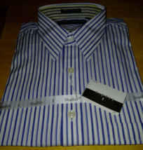 HENRY GRETHEL MEN&#39;S LS BLUE/WHITE STRIPED DRESS SHIRT-16x34/35-NIP-100% ... - $14.01