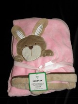 Pink Bunny Rabbit Brown Tan Plush Fleece baby Girl Blanket Blankets &amp; Beyond - £23.73 GBP