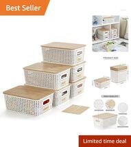 Versatile Stackable Plastic Bins with Bamboo Lids - 5.1QT for Home Organ... - $67.27