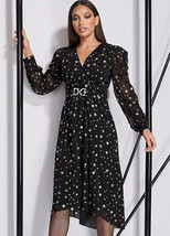 Estrella Por Julien Macdonald Black Star Chifón Estampado Midi Vestido GB 12 ( - £42.02 GBP