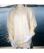 Liz Claiborne Irish Linen Blouse Womens M Yellow Hidden Check Button Up ... - $25.58 CAD
