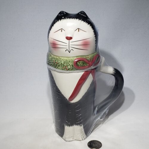 Primary image for Oneida Christmas Cats Mug w/ Lid 16 oz Figural Kitty Factory Sealed