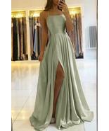 Sage Green Prom Dress With Slit Simple A Line Long Evening Dresses - £109.05 GBP