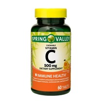 Spring Valley Vitamin C Chewable Tablets 500 mg, 60 Count ~ Exp 09/2026 - $9.89