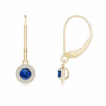 Blue Sapphire Drop Earrings with Diamond Halo in 14K Gold (Grade-AAA , 3.5MM) - £757.98 GBP