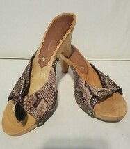 Beverly Feldman Snake Reptile Print Crystals Pinup Tiki VLV Wood Slides ... - $125.00 Beverly Feldman Snake Reptile Print Crystals Pinup Tiki VLV Wood Slides ... - $125.00