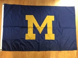 Vintage University Of Michigan Flag Huge Stitched-on Block M Maize &amp; Blue Nylon - £158.23 GBP