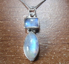 Blue Moonstone Marquise Double Gem 925 Sterling Silver Pendant - £10.78 GBP