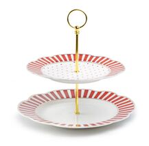 Grace Teaware Josephine Red Stripe 2 Tier Tidbit Serving Tray New - $48.46