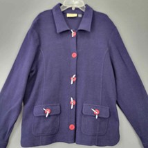 Onque Casuals Women Jacket Size L Blue Retro Preppy Long Sleeve Button U... - £9.63 GBP