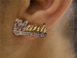 14k Gold Overlay Personalized Any Name Stud Earrings single plate/a3 - £27.41 GBP