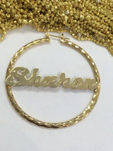 Personalized 14k Gold Overlay Any Name hoop Earrings  2 inch /a2 - £32.04 GBP