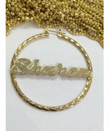 Personalized 14k Gold Overlay Any Name hoop Earrings  2 inch /a2 - $39.99