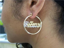 Personalized 14k Gold Overlay Any Name hoop Earrings  1 inch plain /a1 - £27.42 GBP