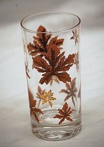 Vintage Brown Autumn Leaf Leaves Gold Trim Federal Glass Drinking Tumbler MCM - £11.84 GBP