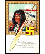 INDIAN WOMAN SWASTIKA ANTIQUE COLOR EMB. POSTCARD AMP CO. - $474.22 MXN