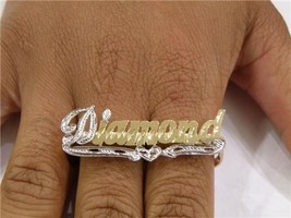 14k gold overlay Personalized Any Name Rings nameplate 2- two finger rings   /a1 - £31.85 GBP