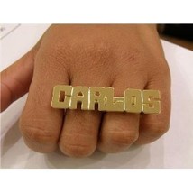 14k gold overlay Personalized Any Name Rings nameplate 2- two finger rings  bloc - £31.69 GBP