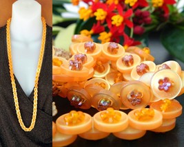 Vintage Buttons Necklace Strand Yellow Orange Beads Plastic Lucite AB - £15.76 GBP
