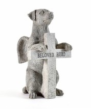 Dog Memorial Statue with Beloved Hero Paws on Cross Angel Wings 12.6&quot; High Resin - £78.20 GBP