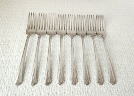 Holmes &amp; Edwards SPRING GARDEN Silver Plate 7 1/2&quot; Dinner Forks ~ Set of 8 - £31.02 GBP