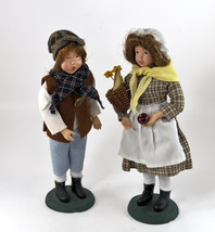 Set of Farm Couple Figurines Girl &amp; Boy Old Time Ceramic &amp; Fabric 9.5&quot; Vintage - £10.38 GBP