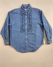 Vintage Banana Republic Safari Travel Denim Embroidered Long Sleeve Shirt Medium - £27.05 GBP