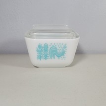 Pyrex Dish Refrigerator Small 10 oz Amish Butterprint Turquoise With Lid USA - £21.20 GBP
