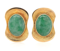 Pair of 14k Yellow Gold A Jadeite Jade Cufflinks with GIA Report (#J6593) - £890.51 GBP