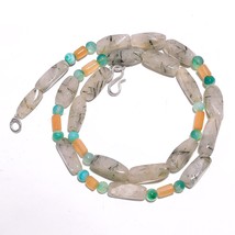 Natural Rutile Quartz Multi Aventurine Gemstone Smooth Beads Necklace 17&quot; UB3605 - £7.70 GBP
