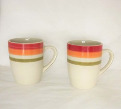 Set of 2 Large Rainbow Striped Coffee Mug, vintage Ceramic Stoneware Cups - £17.02 GBP