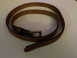 FRYE Leather Womens Thin Brown Belt Size 38 Adjustable 5/8&quot; Wide Model 60221 Vtg - £18.12 GBP
