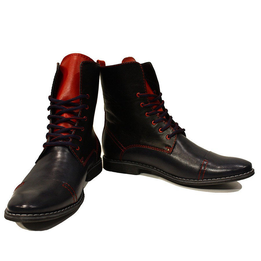 High Ankle Two Tone Red Black Cont Derby Vintage Leather Lace Up Boots US 7-16
