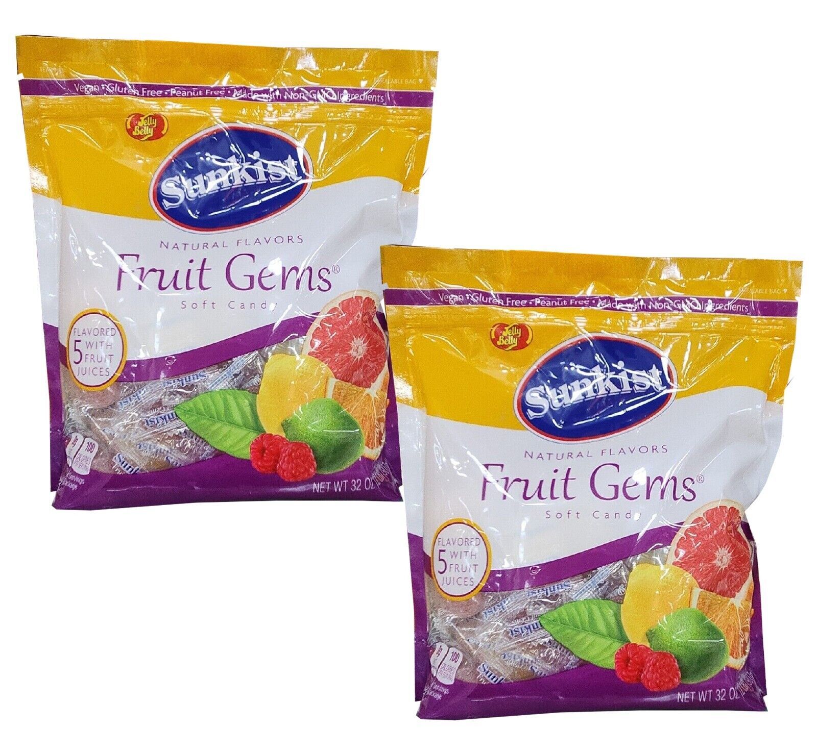 2 Packs Sunkist  Fruit Gems Softs Candy Natural Flavor 32 oz Vegan Gluten Free - $32.35