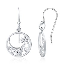 Sterling Silver Small Open Circle with Crescent Filled Design Earrings - £18.98 GBP